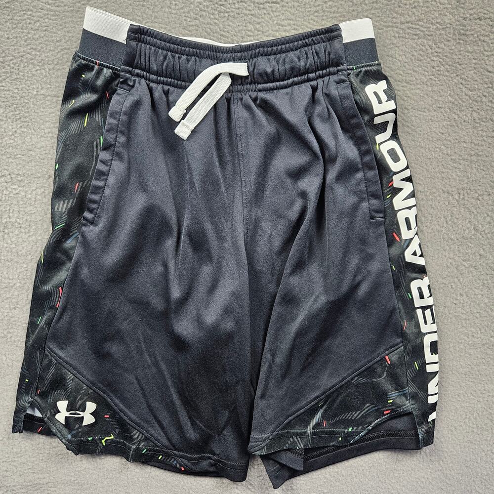 Under Armour Shorts Youth M Heatgear Black Confetti Spellout Athletics